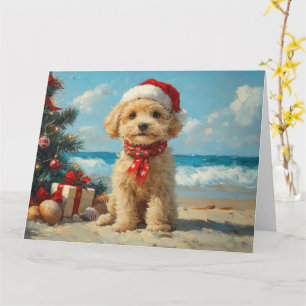 Carte Poodle Chien Noël Plage Vintage