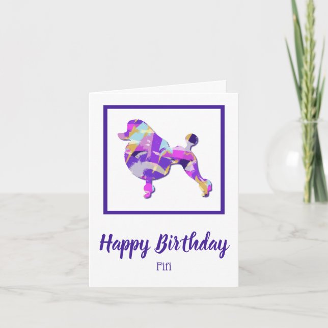Carte Poodle Français Chien Silhouette Purple PY&B Anniv (Devant)