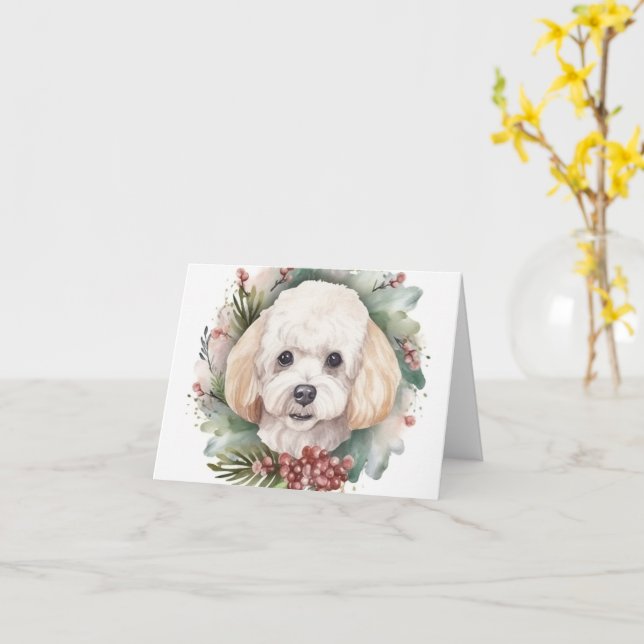 Carte Poodle Noël Wreath Festive Pup (Fleur jaune)