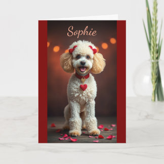 Carte Poodle Portrait with Heart Bows Valentine's Day
