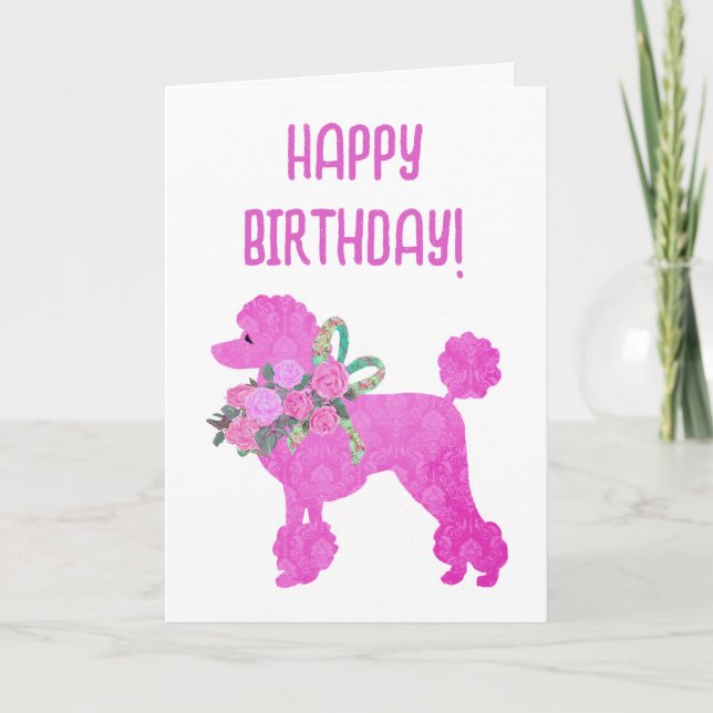 Carte Poodle rose Personnalisé Anniversaire (Devant)