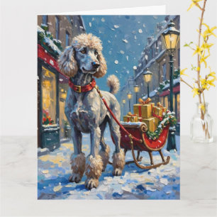 Carte Poodle Standard Français Traîneau de Noël