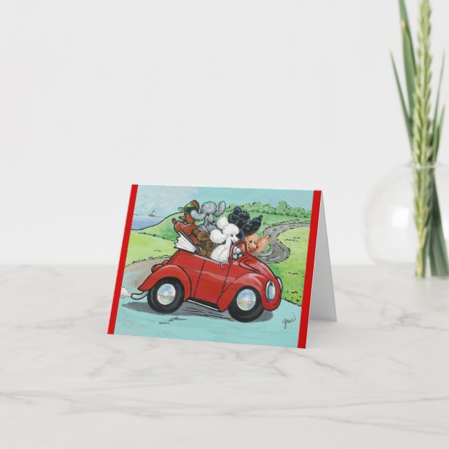 Carte Poodles en rouge Vintage convertible (Devant)