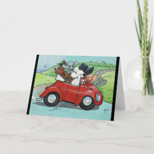 Carte Poodles en rouge Vintage convertible