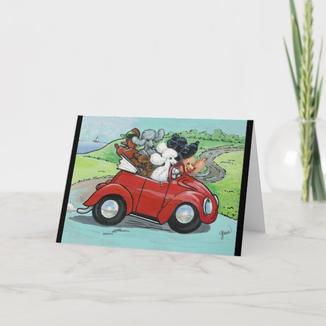 Carte Poodles en rouge Vintage convertible (Devant)