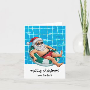 Carte Pool Party avec le Père Noël pour Noël en juillet