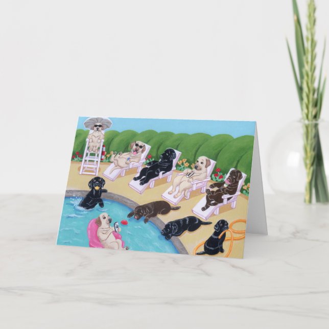 Carte Poolside Party labradors peinture (Devant)