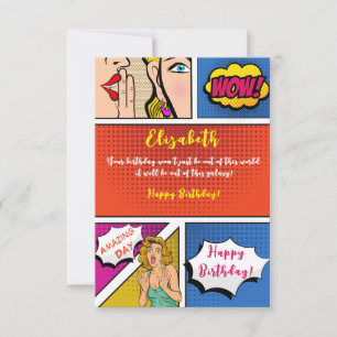 Carte Pop art fille comique heureux anniversaire