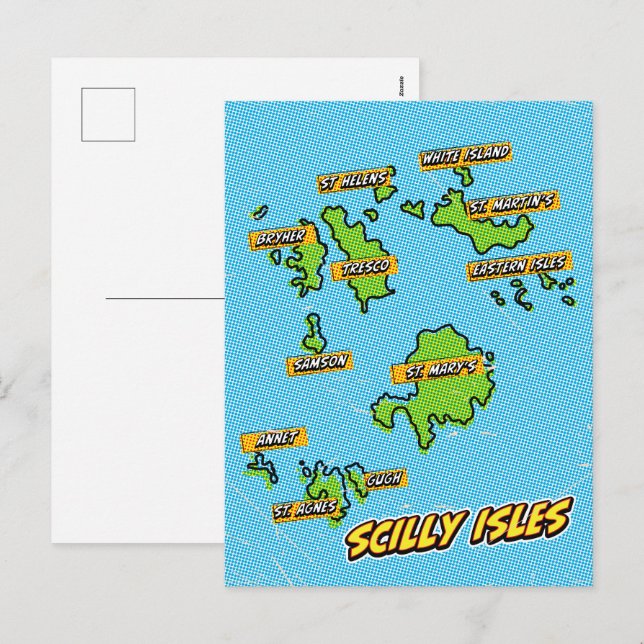 Carte Pop Art Illustrated Scilly Isles (Devant / Derrière)