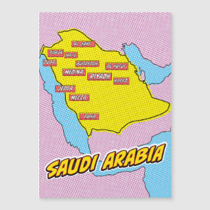 Carte Pop Art illustrée Arabie Saoudite