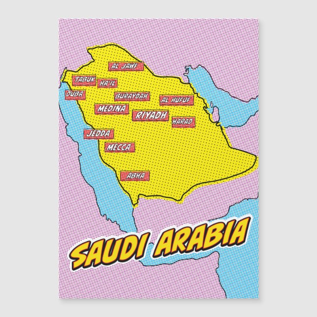 Carte Pop Art illustrée Arabie Saoudite (Devant)