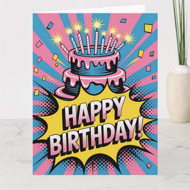 Carte Pop Art Joyeux gâteau d'anniversaire (Devant)