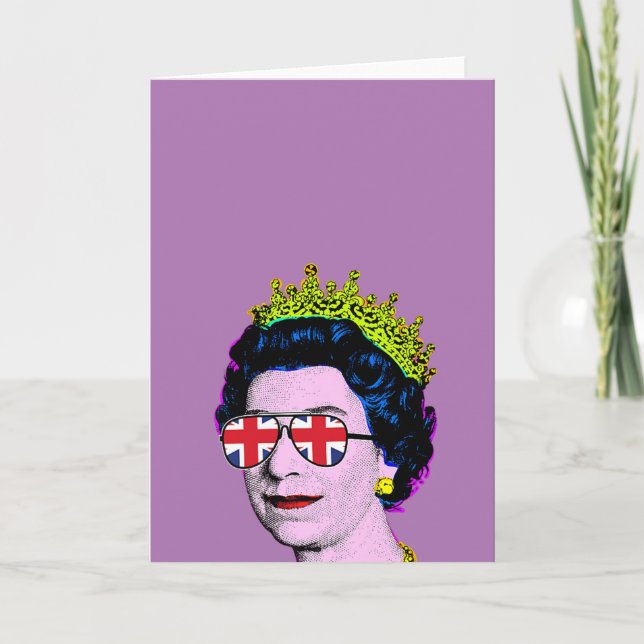 Carte Pop Art Moderne Amusant HM Reine avec lunettes Uni (Devant)