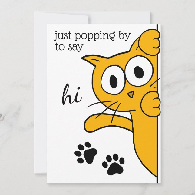 Carte Popby To Say Hi Cat Flat Salutation (Devant)