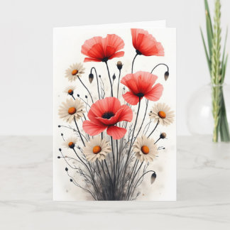 Carte Poppies and daisies - Watercolor flowers