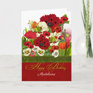 Carte Poppies avec perroquet de Lorikeet nom Anniversair