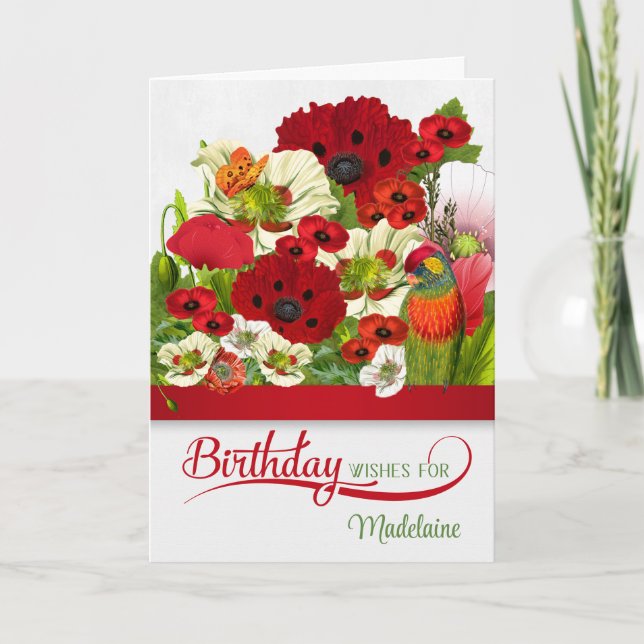 Carte Poppies d'anniversaire avec papillon et Lorikeet N (Devant)