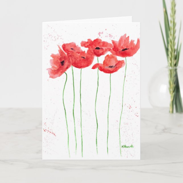 Carte Poppies fleurs rouges aquarelle nature pavot (Devant)