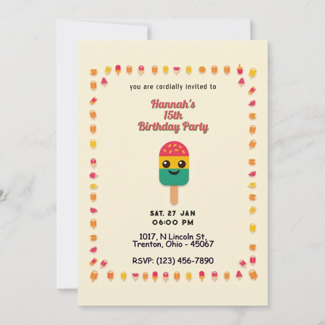 Carte Popsicle d'anniversaire sur Jaune (Devant)