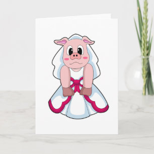 Carte Porc comme mariée avec robe de mariée