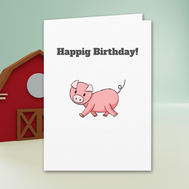 Carte Porc rose minimaliste Anniversaire personnalisé (Créateur téléchargé)