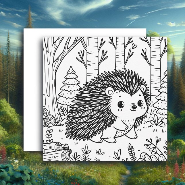Carte Porcupine mignonne dans les bois | Page Couleur (Créateur téléchargé)