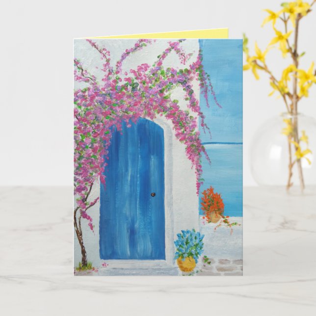 Carte Porte Bleue Grecque  (Fleur jaune)