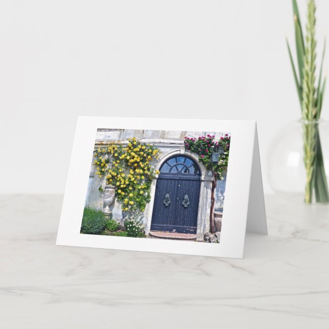 CARTE PORTE EN BOIS RUSTIQUE AVEC ROSES JAUNE ET ROSE RO (Devant)