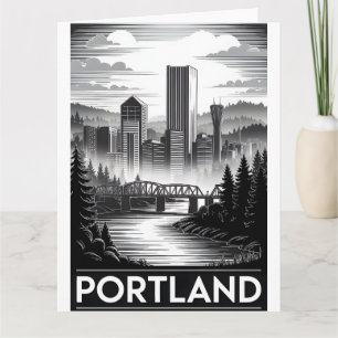 Carte Portland Oregon Skyline Noir Blanc Gravure sur Boi