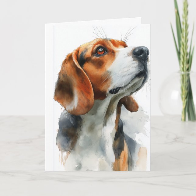Carte Portrait aquarelle de Beagle (Devant)