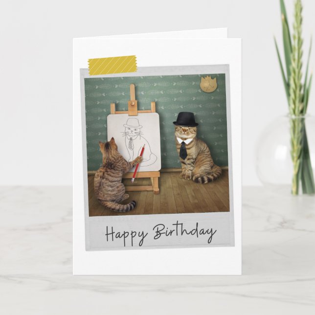 Carte Portrait Art Cats Funny Birthday Card (Devant)