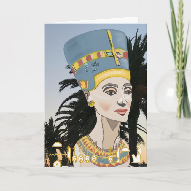 Carte Portrait coloré néfertiti et palmiers (Devant)