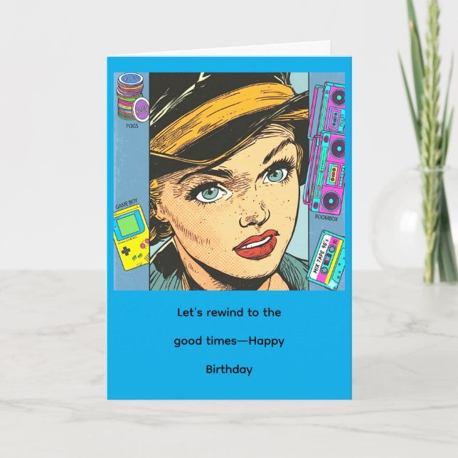 Carte Portrait d'art pop rétro des années 90 avec nostal (Devant)