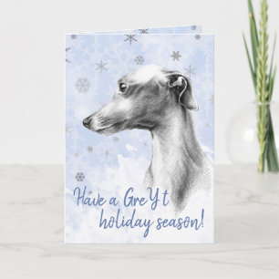 Carte Portrait de chien italien Greyhound Flakes en bleu