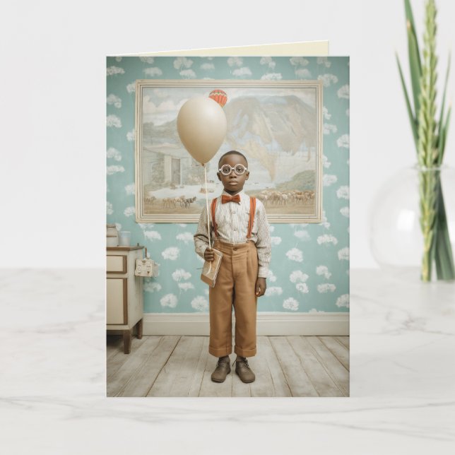 Carte Portrait de garçon vintage avec ballon (Devant)