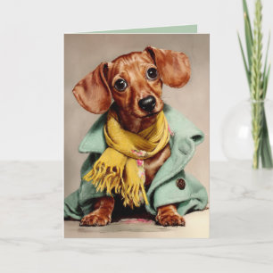 Carte Portrait de mode de dachshund cosy