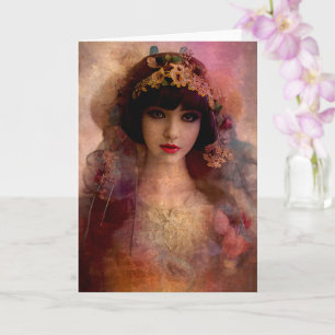 Carte Portrait de style vintage de belle femme en rose