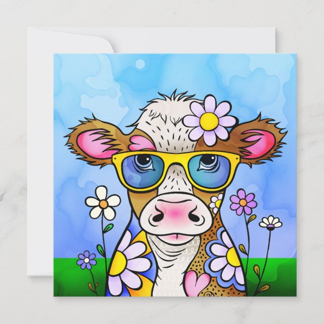 Carte Portrait de vache gribouillé (Devant)