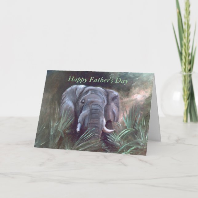 Carte Portrait d'éléphant, fête des pères heureuse (Devant)