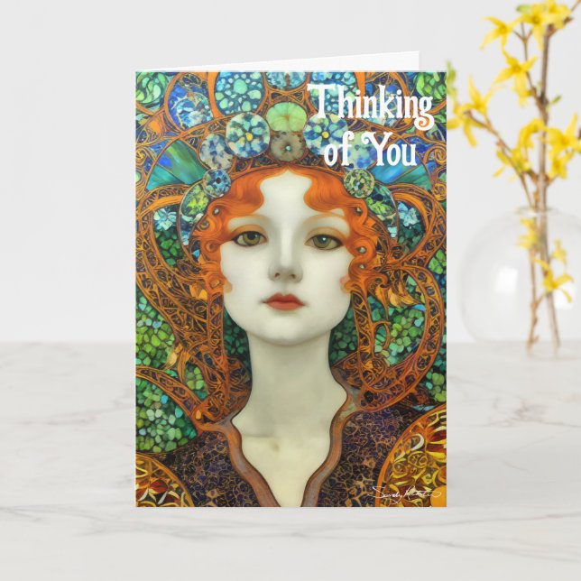 Carte Portrait d'une belle femme en verre tendu (Fleur jaune)