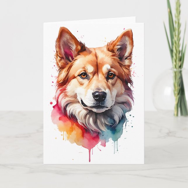 Carte Portrait éclaboussé d'art de chien à l'aquarelle S (Devant)