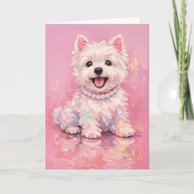 Carte Portrait élégant de Westie rose (Devant)