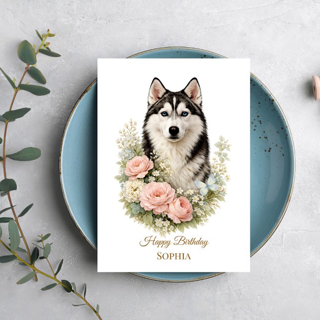 Carte Portrait floral de Husky sibérien (Créateur téléchargé)