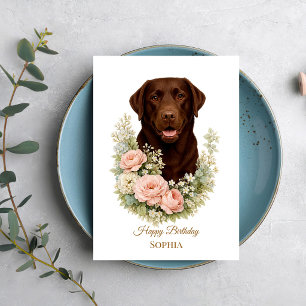Carte Portrait floral de Labrador chocolat