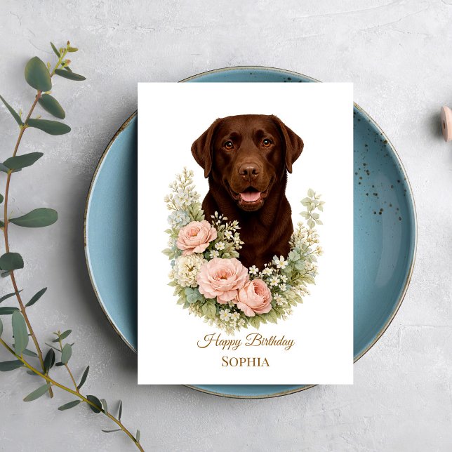 Carte Portrait floral de Labrador chocolat (Créateur téléchargé)