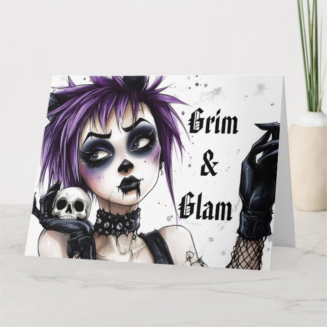 Carte Portrait gothique pour fille - Grim & Glam (Devant)