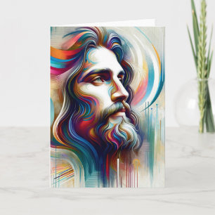 Carte Portrait Moderne de Jésus avec Tourbillons Colorés