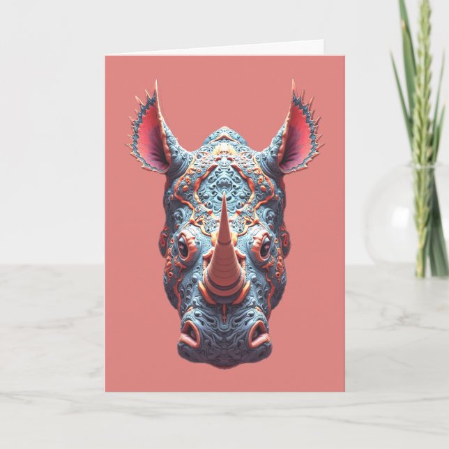 Carte Portrait Orné de Rhino - Masque d'Esprit Psychédél (Devant)