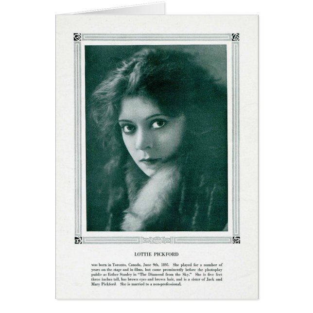 Carte portrait vintage Lottie Pickford 1916 (Devant)