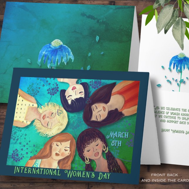Carte Portraits de femmes de la Journée des femmes Aqua  (Women's Day Woman Portraits Aqua blue Card)